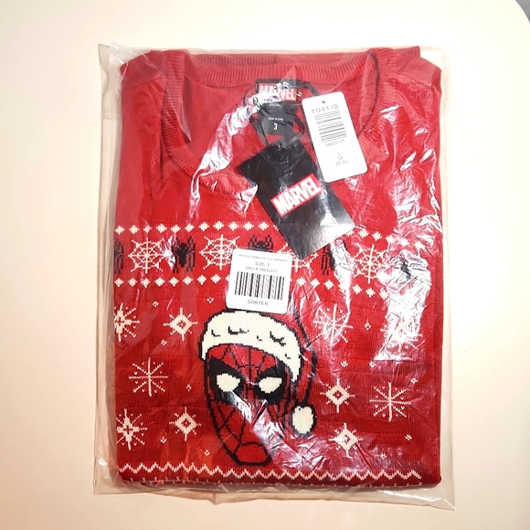 ❤NWT VINTAGE TORRID SPIDER MAN FAIR ISLE UGLY CHRISTMAS SWEATER MARVEL HOLIDAY - Picture 9 of 15
